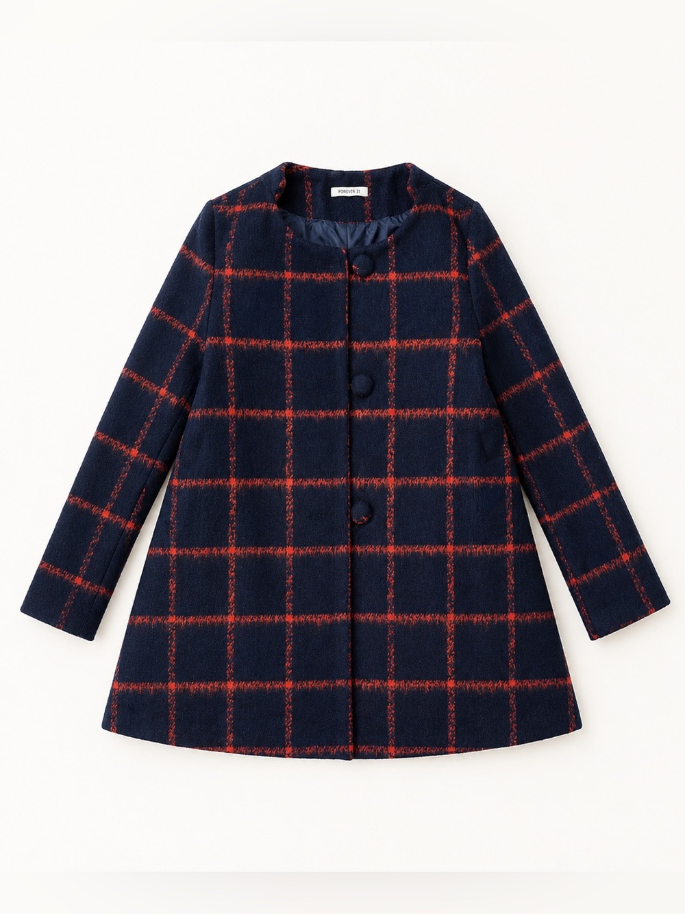 Italian Wool Blend Plaid Coat Navy Orange | Luxury Classic Euro | Women’s S
